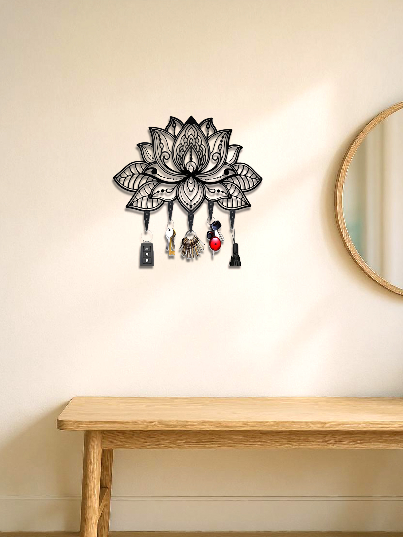 Modern Lotus Key Holder Wall Mount,Stylish Entryway Organizer With Coat&Hat Hook - Image 5