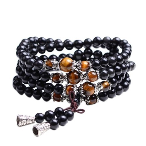 Fatpig Negro Color de Ojo de Tigre Crystal Tíbet Budista Buda Meditación 108 Prayer Bead Mala Pulsera/Collar