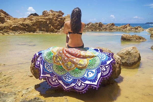 Polygon Printing Tassel Round Bath Towel Yoga Mat - Image 5
