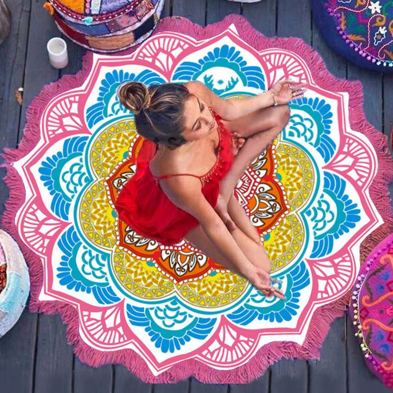 Polygon Printing Tassel Round Bath Towel Yoga Mat - Image 9