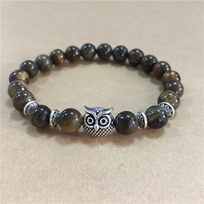 Owl Tiger's Eye Volcanic Stone Energy Bracelet