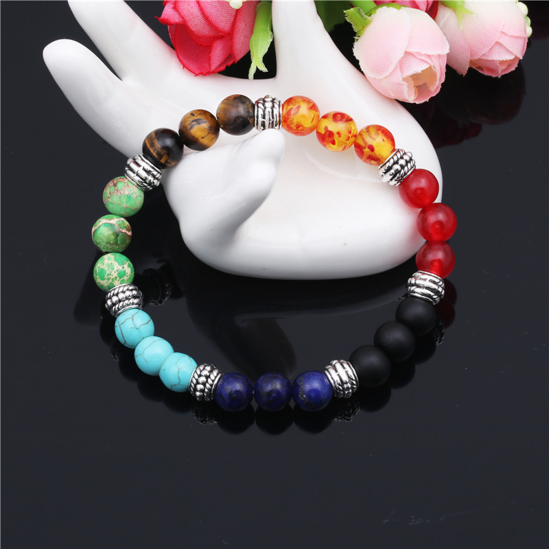 Natural Stone Colorful Chakra Energy Yoga Bracelet - Image 4