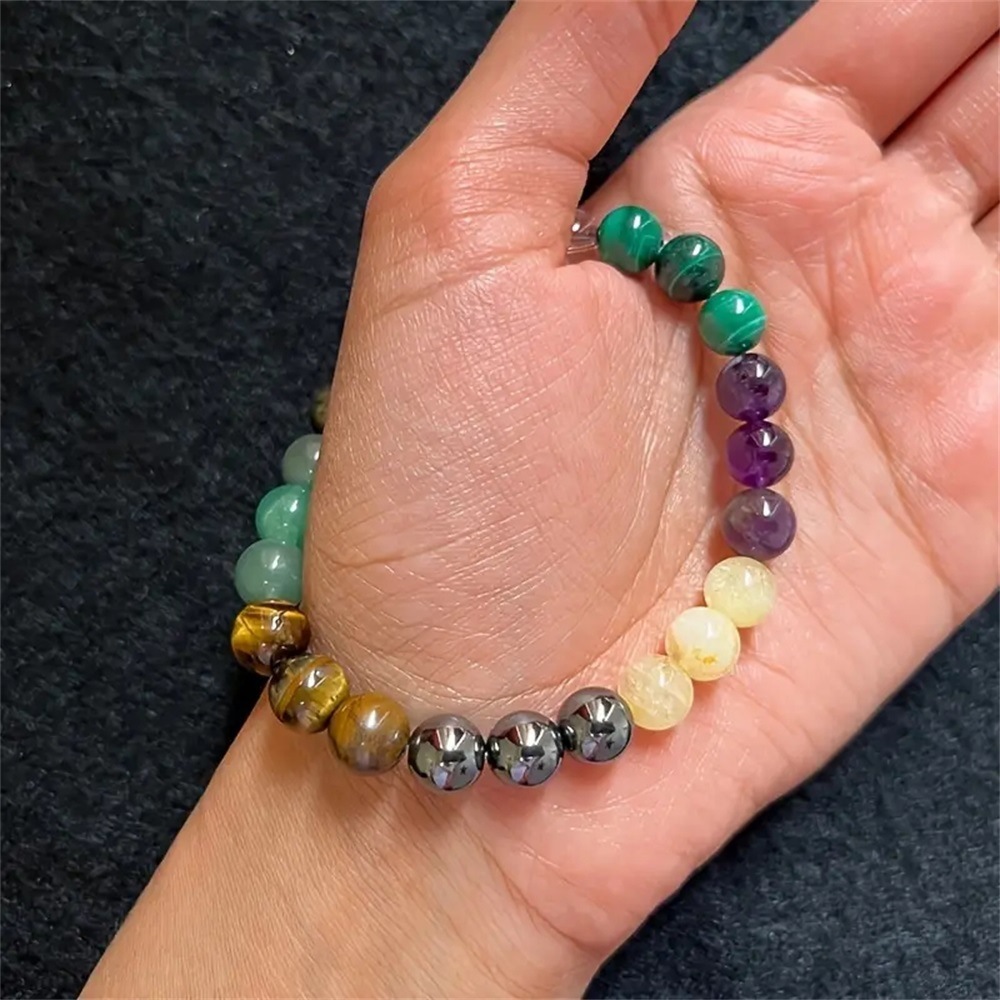Amethyst Green Dongling Stone Beaded Bracelet - Image 2