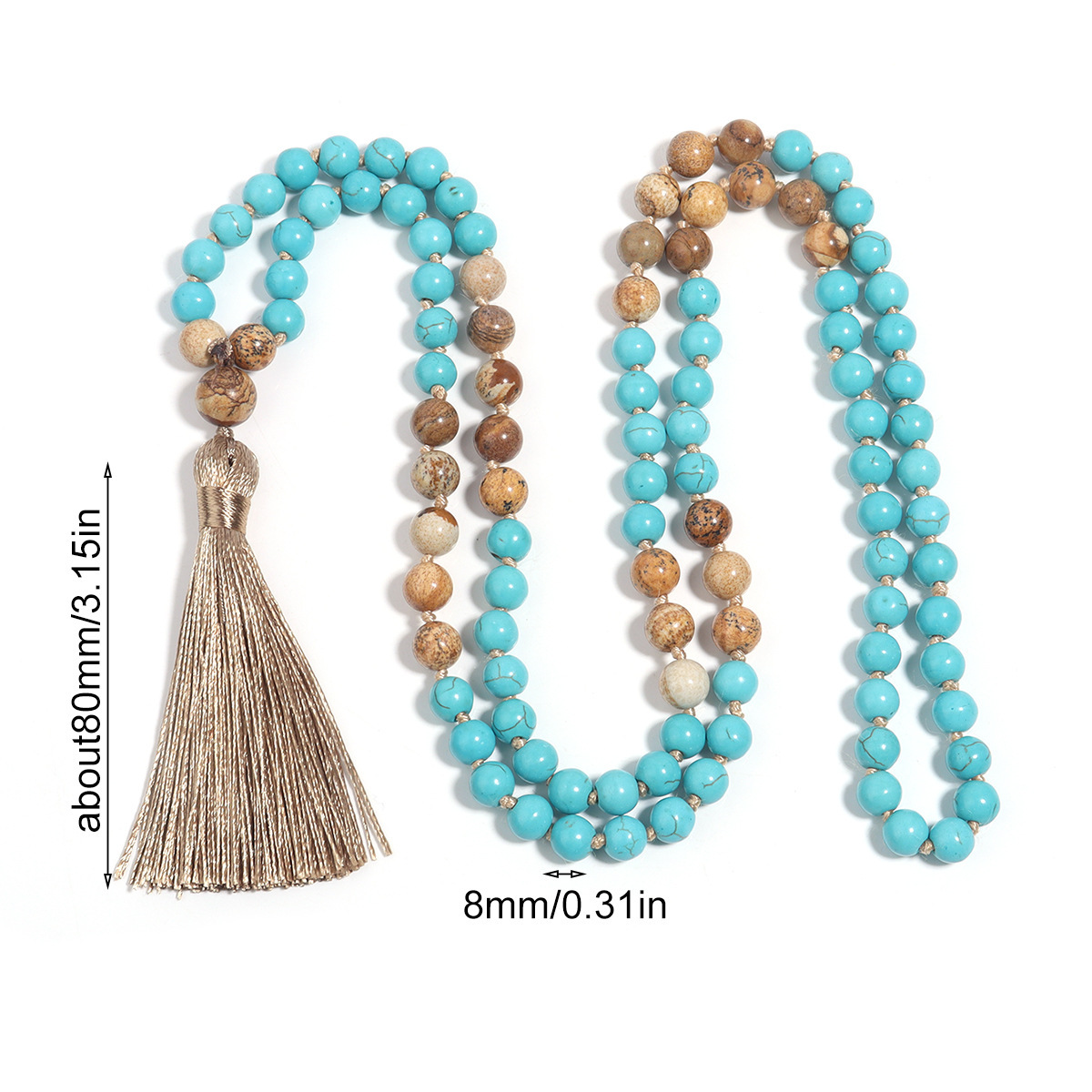 108 Mala Necklace Vintage Turquoise Painted Stone Necklace - Image 4